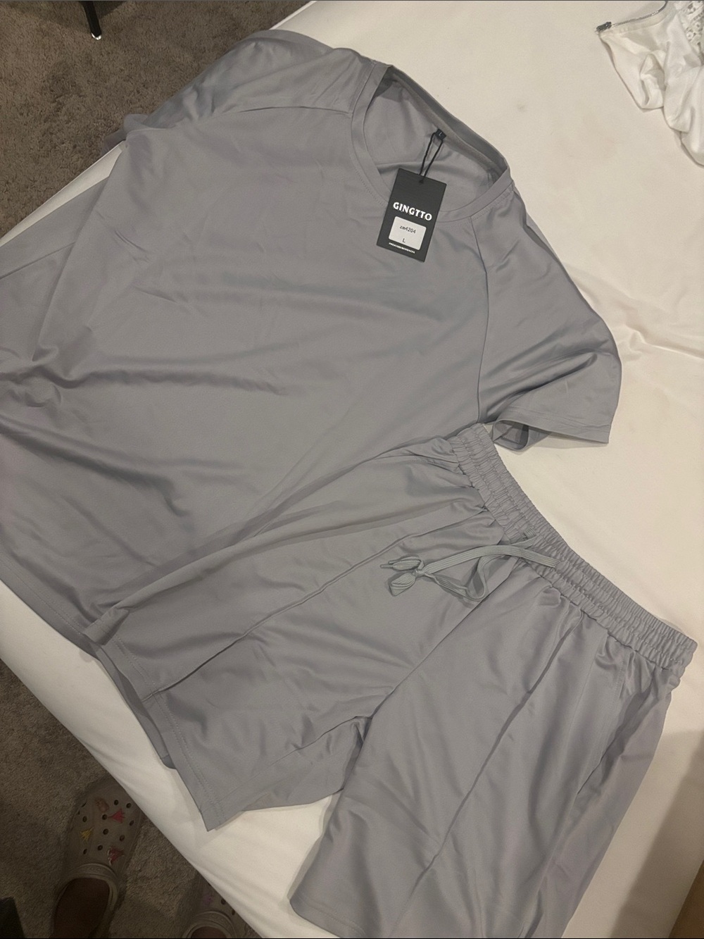 Gingtto Light Gray Lounge Set - Tee & Elastic Waist Shorts